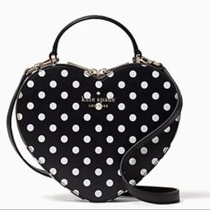 NWT love shack handbag polka dot heart purse kate spade black white crossbody